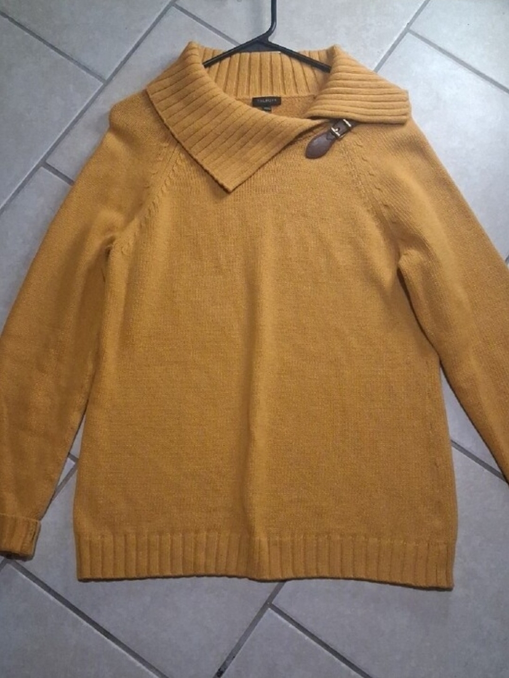 Talbots Womens Sz M Mustard Yellow Cowl-Neck Ribbed Cable Knit Tunic Sweater